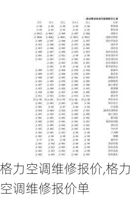 格力空调维修报价,格力空调维修报价单